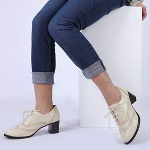 Odema PU Leather Oxfords Brogue Wingtip Heels